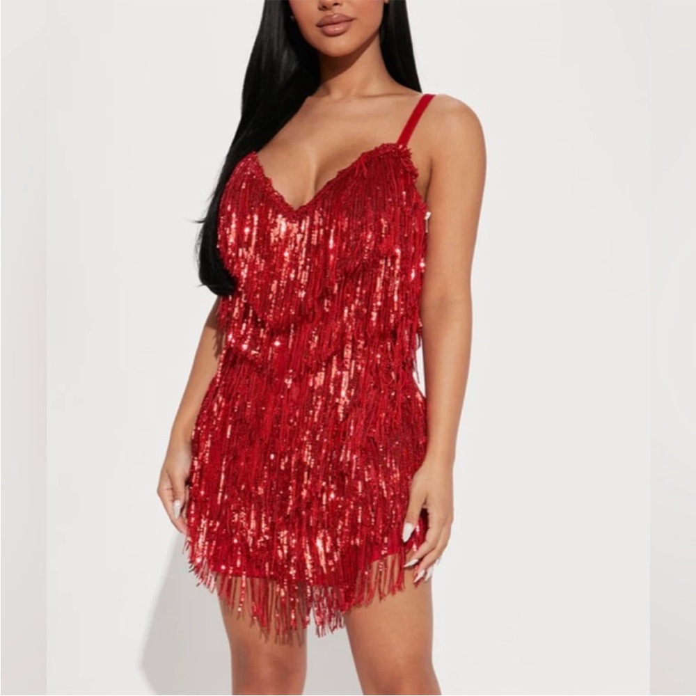 Fashion Nova Red Sequin Mini Dress
